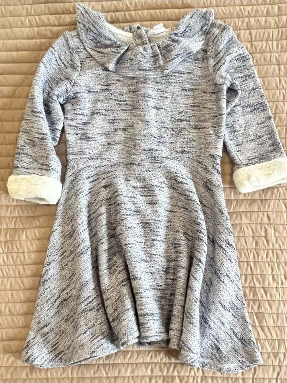 Janie and Jack Girls' Heather Gray Long-Sleeve Knit Dress with Faux Fur Cuffs